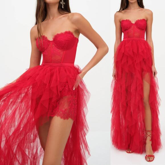 For Love & Lemons Bustier Gown Tulle Dress Red Size XXS NWT - Picture 1 of 12